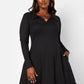 Black Get It Done Ribbed Collared Mini Skater Dress W. Pockets Plus Sizes