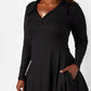 Black Get It Done Ribbed Collared Mini Skater Dress W. Pockets Plus Sizes