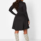 Black Get It Done Ribbed Collared Mini Skater Dress W. Pockets Plus Sizes