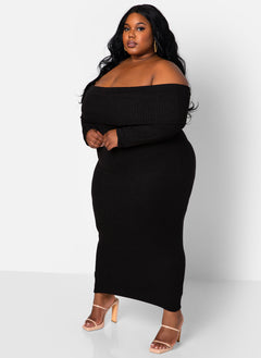 GiGi Ribbed Over The Shoulder Maxi Bodycon Dress