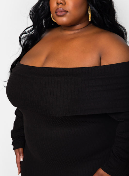 GiGi Ribbed Over The Shoulder Maxi Bodycon Dress