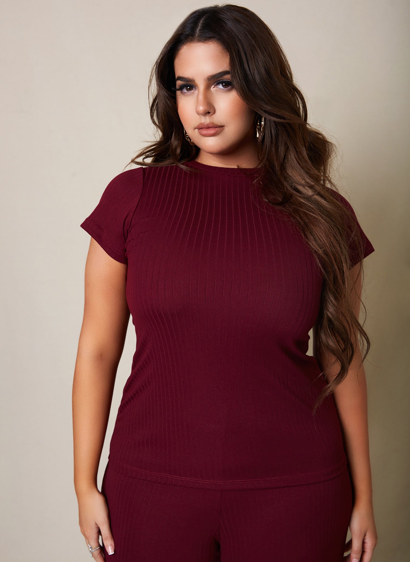 Girls Night In Ribbed Short Sleeve Top - Wine