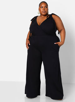 Black Good Evening Tie Strap Wide Leg Jumpsuit Plus Sizes