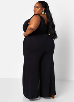 Black Good Evening Tie Strap Wide Leg Jumpsuit Plus Sizes