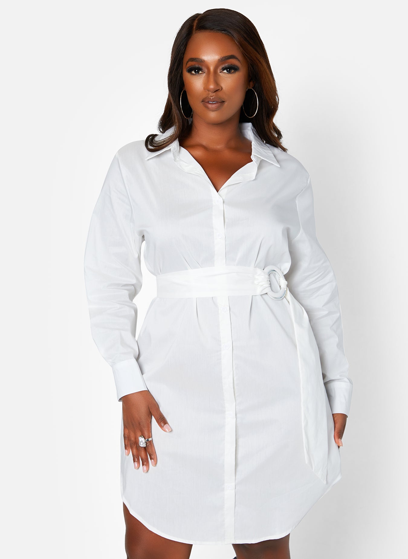 White Rebdolls "Good Time" Collared Button Down Mini Dress Plus Sizes