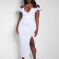 Got His Attention Ruched Bodycon Midi Dress - White