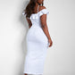 Got His Attention Ruched Bodycon Midi Dress - White