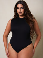 Gotta Have It Ribbed Turtleneck Sleeveless Bodysuit - Black