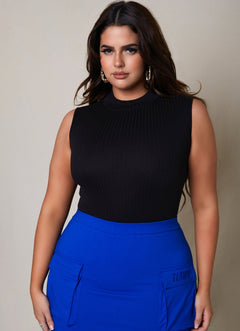 Gotta Have It Ribbed Turtleneck Sleeveless Bodysuit - Black