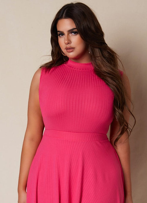 Gotta Have It Ribbed Mock Neck Sleeveless Bodysuit - Fuchsia