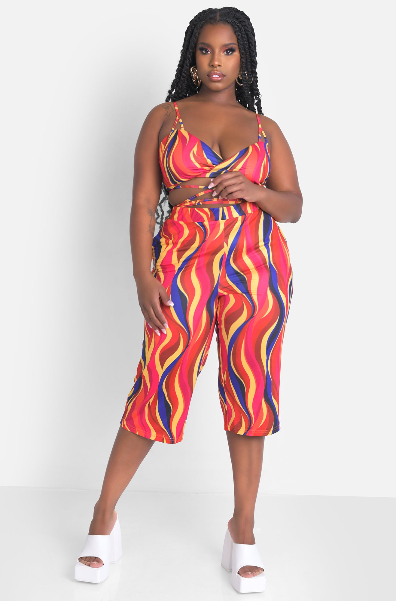 Red Cropped Pants Plus Sizes