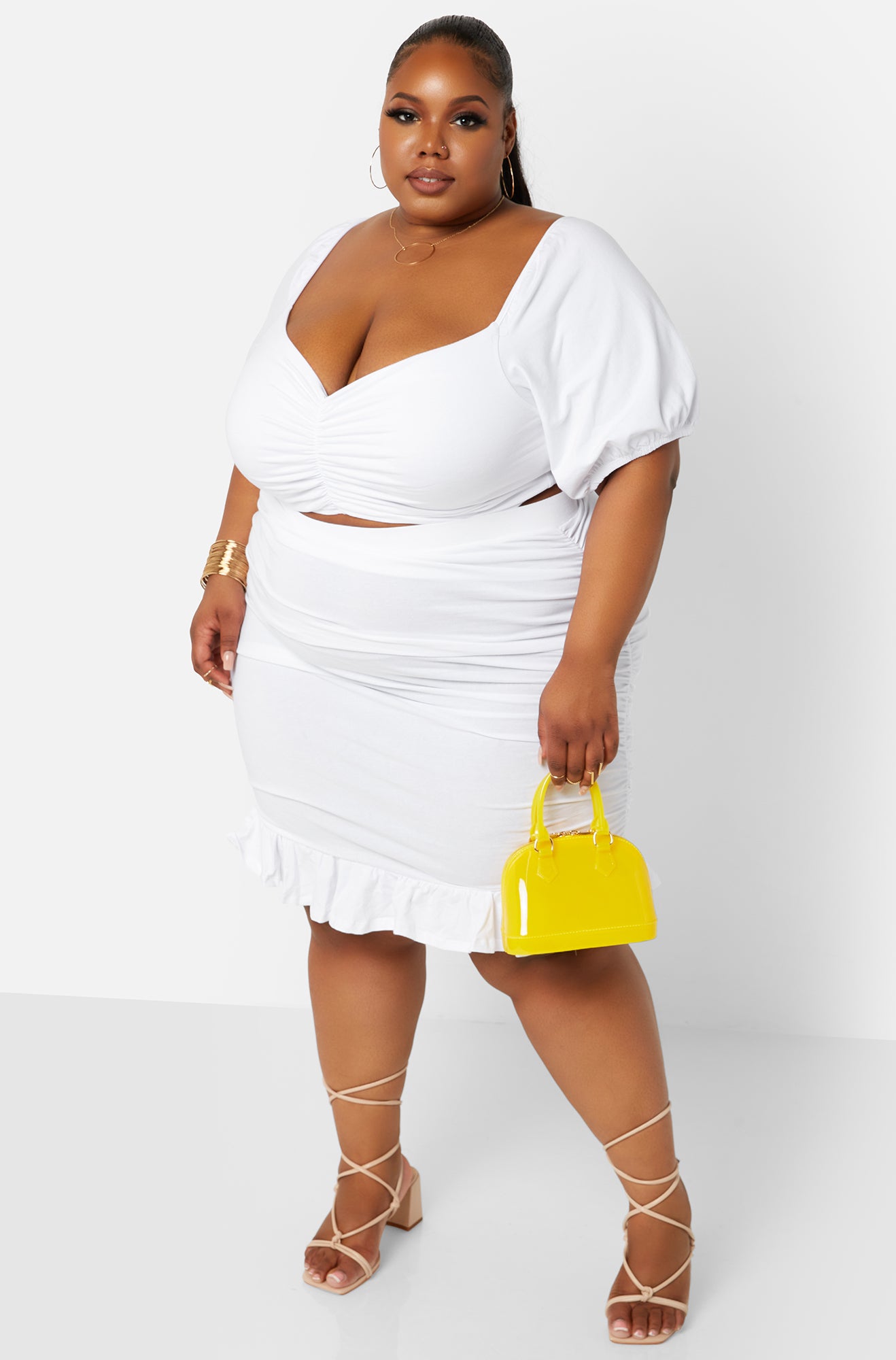 White Ruched Peasant Top Plus Sizes