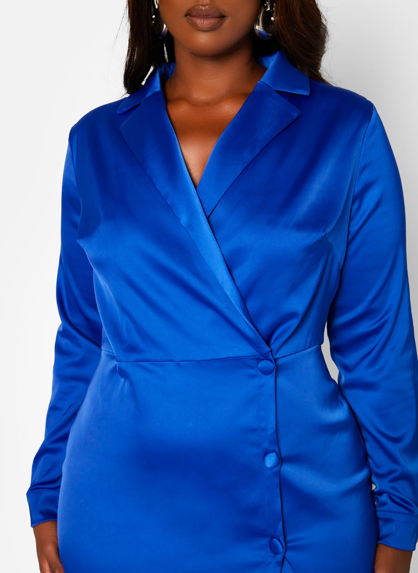 Royal Blue Happy Hour Satin Button Detail Mini Bodycon Dress Plus Sizes