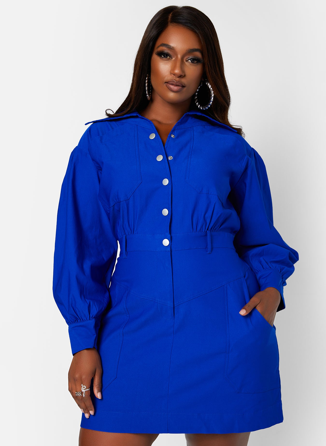 High Alert Button Front Cargo Mini Bodycon Dress