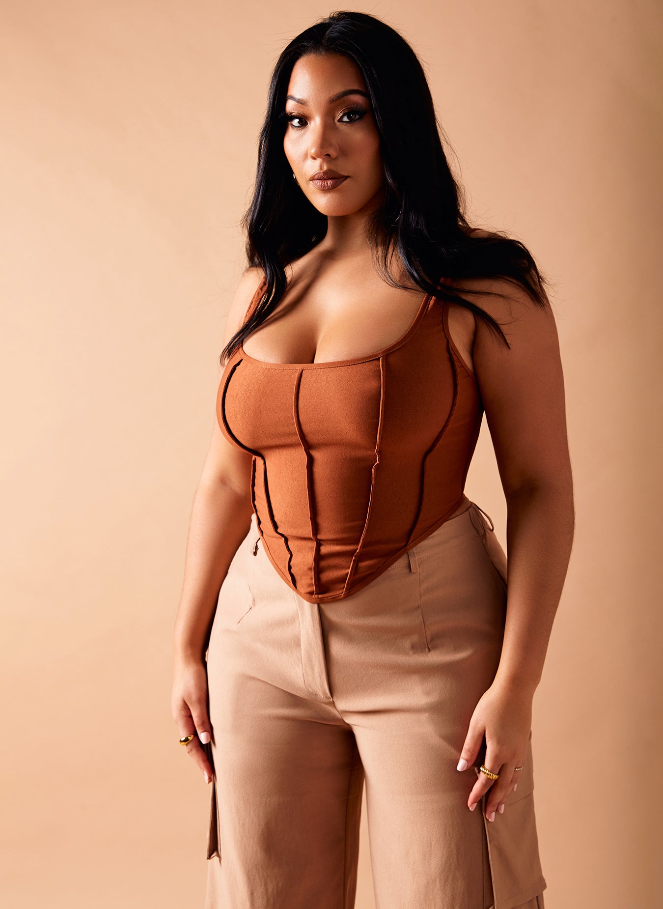 Brown Hold On Corset Top Plus Sizes