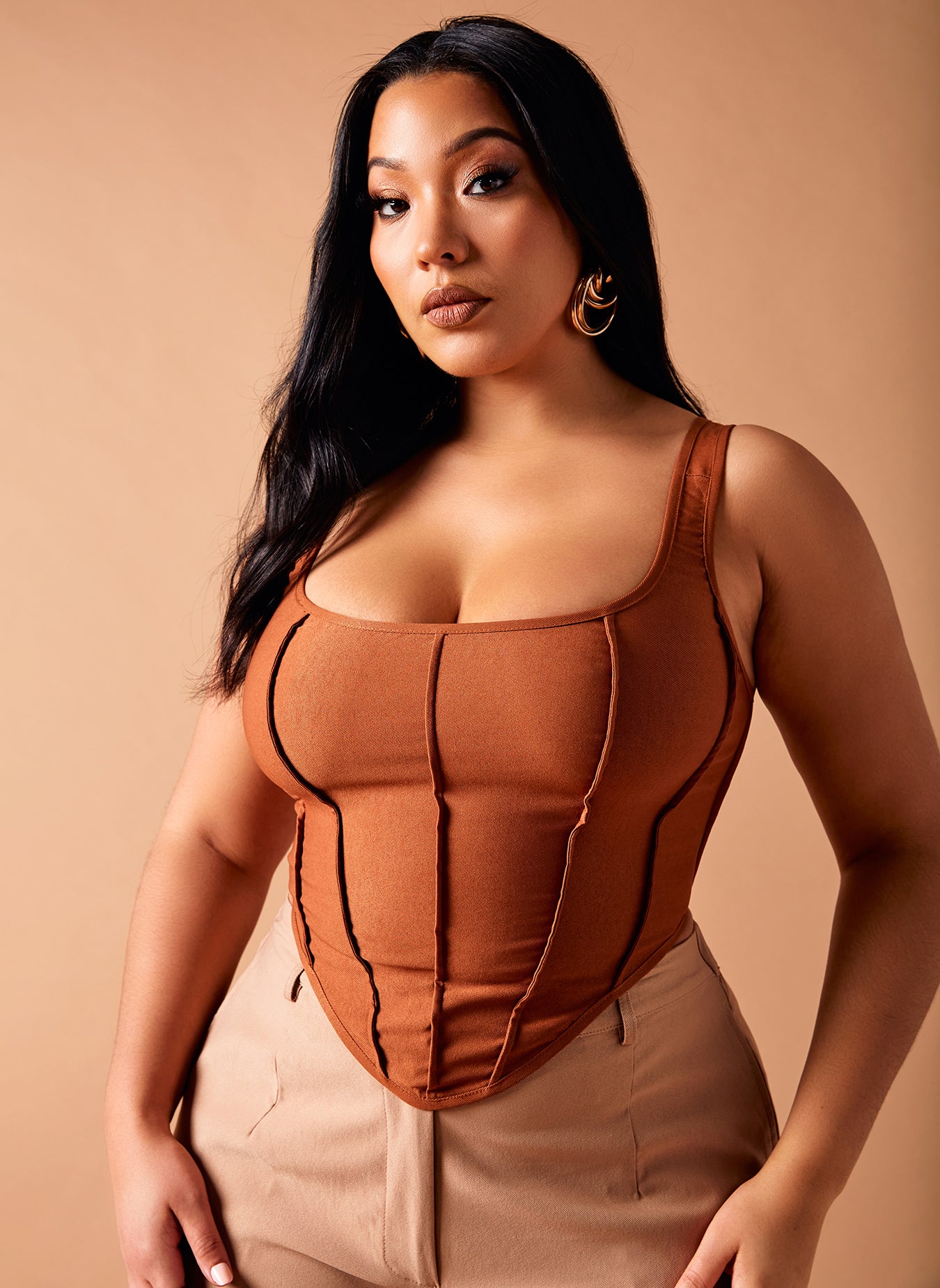 Brown Hold On Corset Top Plus Sizes