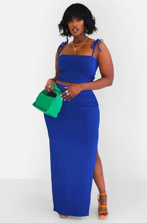 Royal Blue Crop Top & Maxi Skirt Set