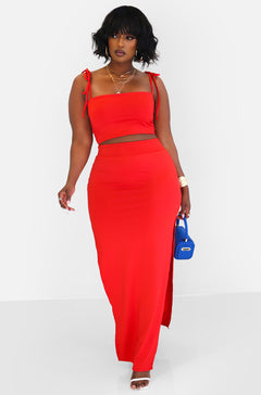 Red Crop Top & Maxi Skirt Set