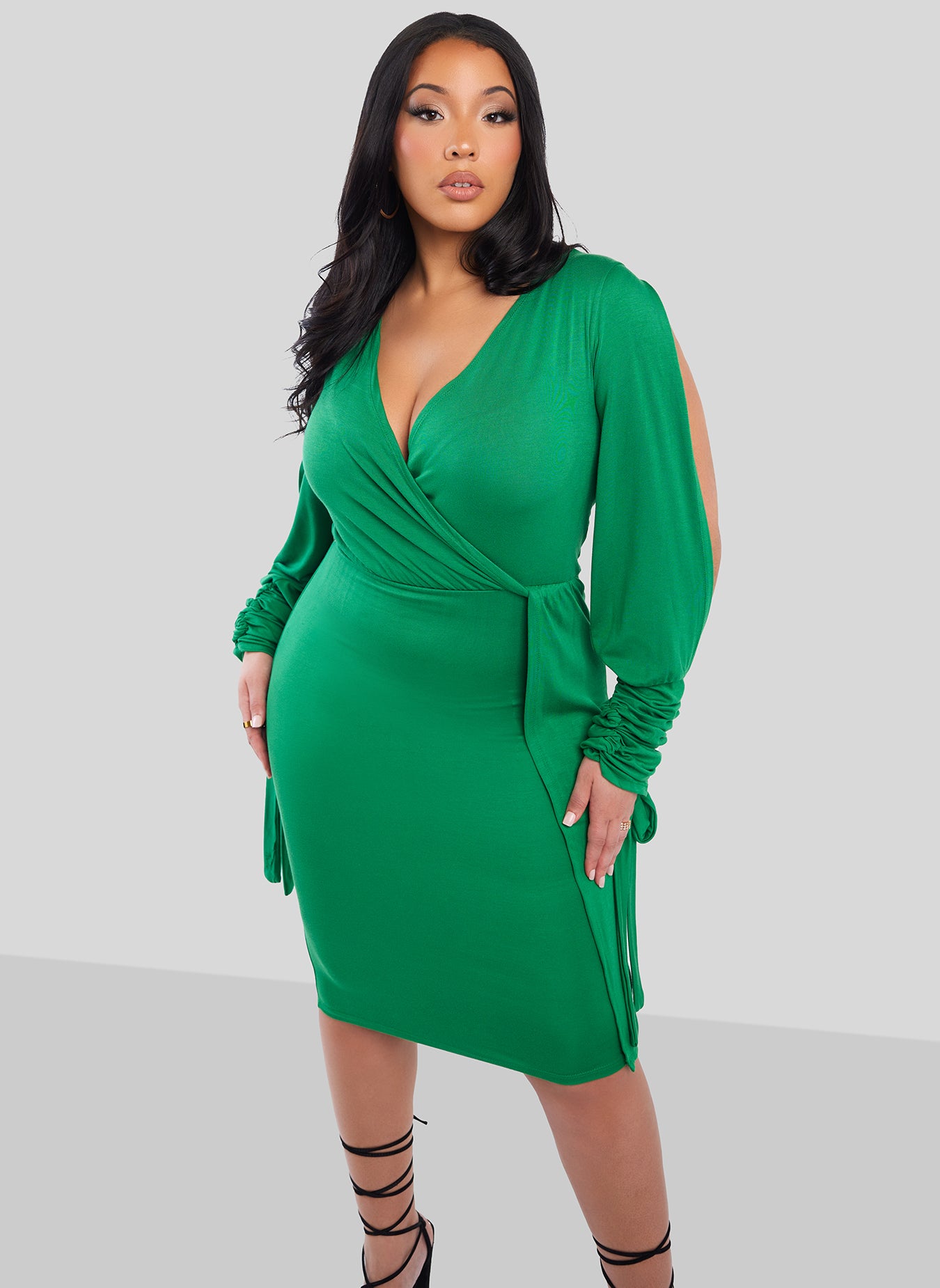 Green In Between Open Sleeve Bodycon Mini Dress