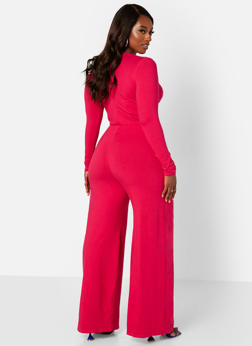 Fuchsia Key To The City Twist Front Wide Leg Jumpsuit Plus Sizes