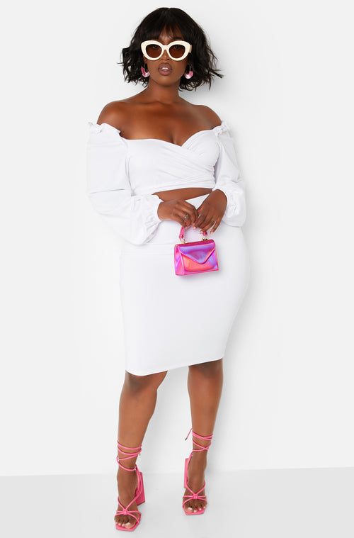 White Peasant Wrap Top & Mini Skirt Set