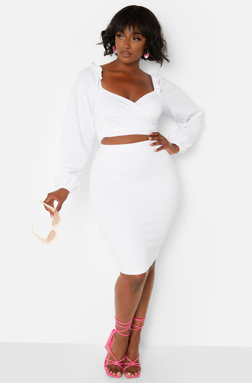 White Peasant Wrap Top & Mini Skirt Set