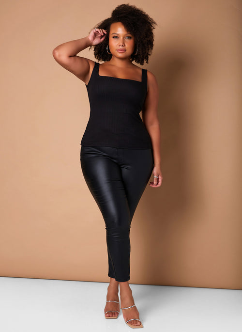 Black Layered Up Ribbed Tank Crop Top & Cardigan Set Plus Sizes