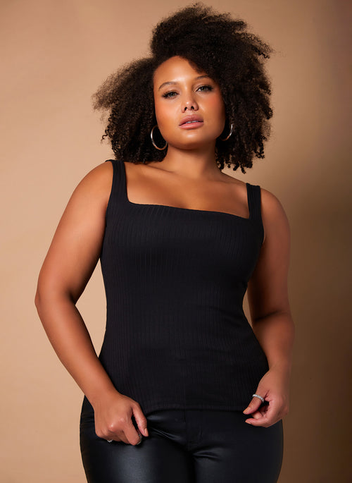 Black Layered Up Ribbed Tank Crop Top & Cardigan Set Plus Sizes