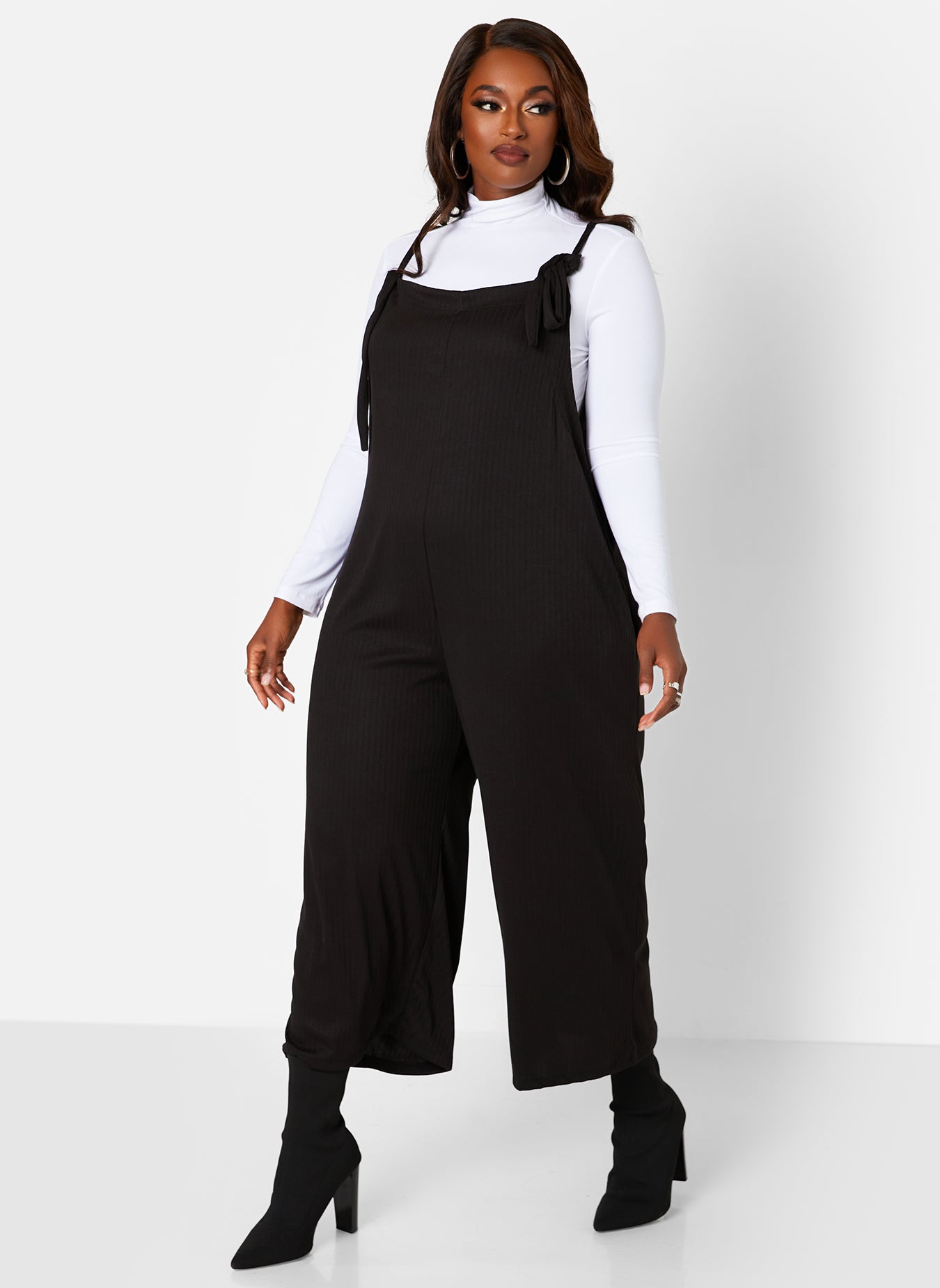 Lets Chill Ribbed Tie Strap Oversized Jumpsuit W. Pockets