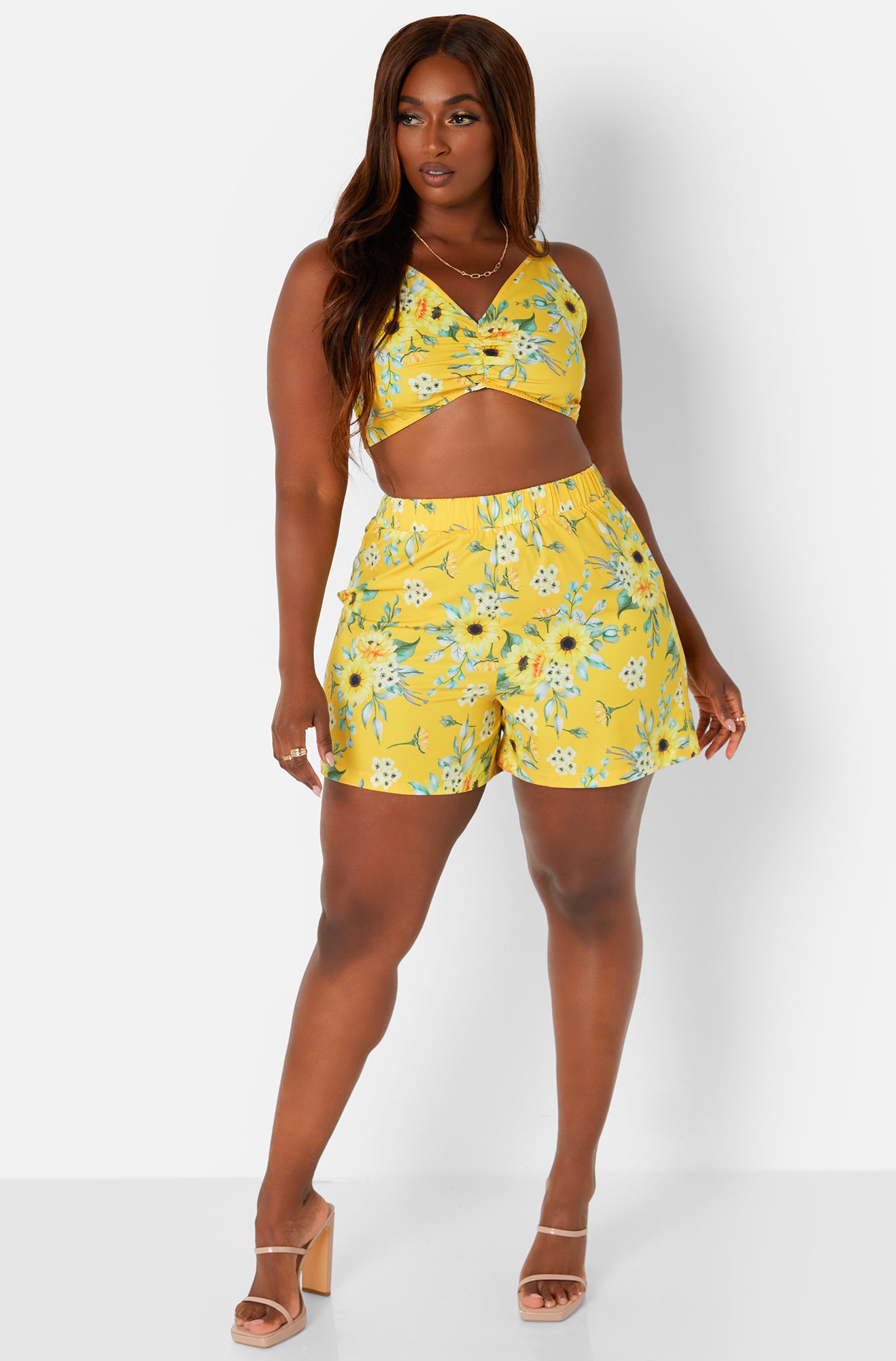 Yellow Like Honey Floral Shorts Plus Sizes
