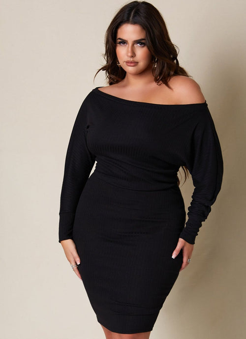 Like No Other Ribbed Off Shoulder Mini Bodycon Dress