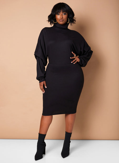 Black Lose Control Ribbed Oversized Midi Dress Plus Sizes