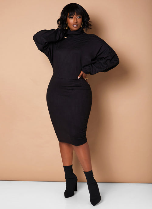Black Lose Control Ribbed Oversized Midi Dress Plus Sizes