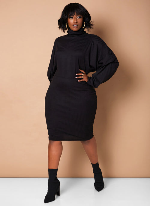 Black Lose Control Ribbed Oversized Midi Dress Plus Sizes