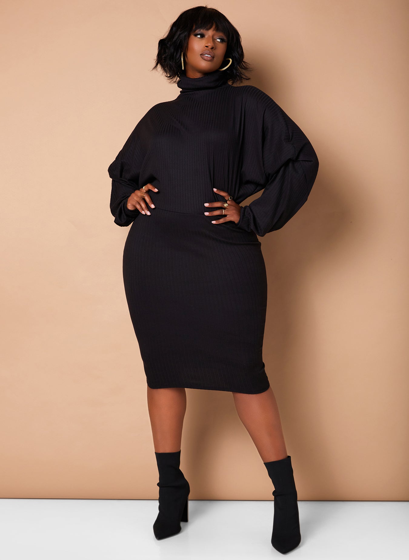 Black Lose Control Ribbed Oversized Midi Dress Plus Sizes