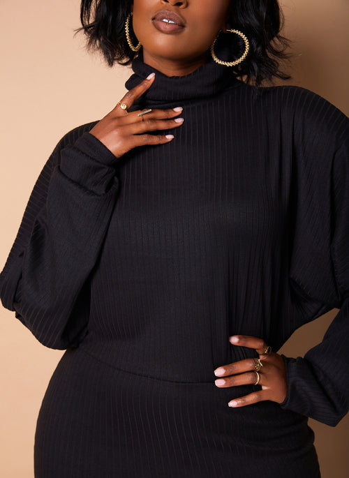 Black Lose Control Ribbed Oversized Midi Dress Plus Sizes