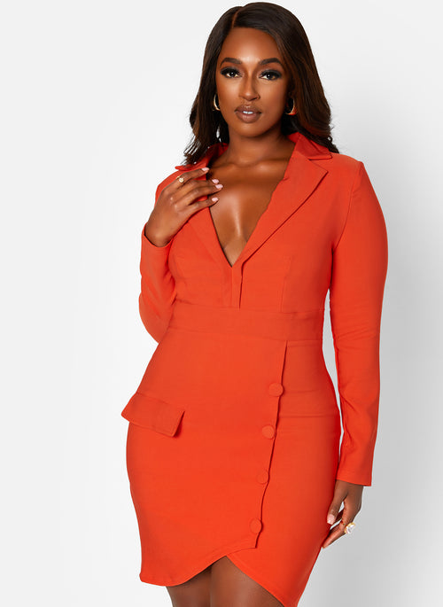 Orange Main Event Bandage Button Detail Mini Bodycon Dress Plus Sizes