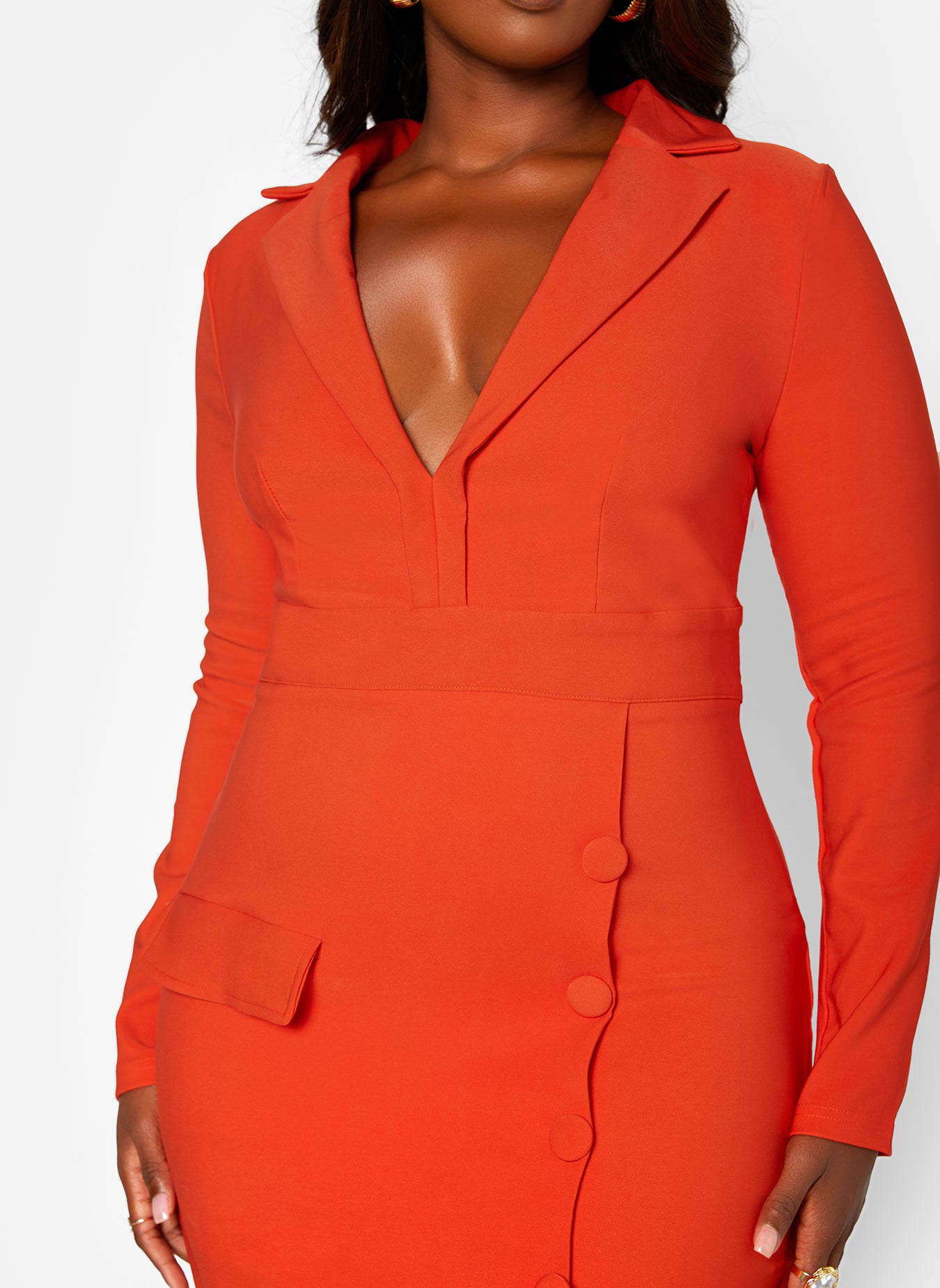 Orange Main Event Bandage Button Detail Mini Bodycon Dress Plus Sizes
