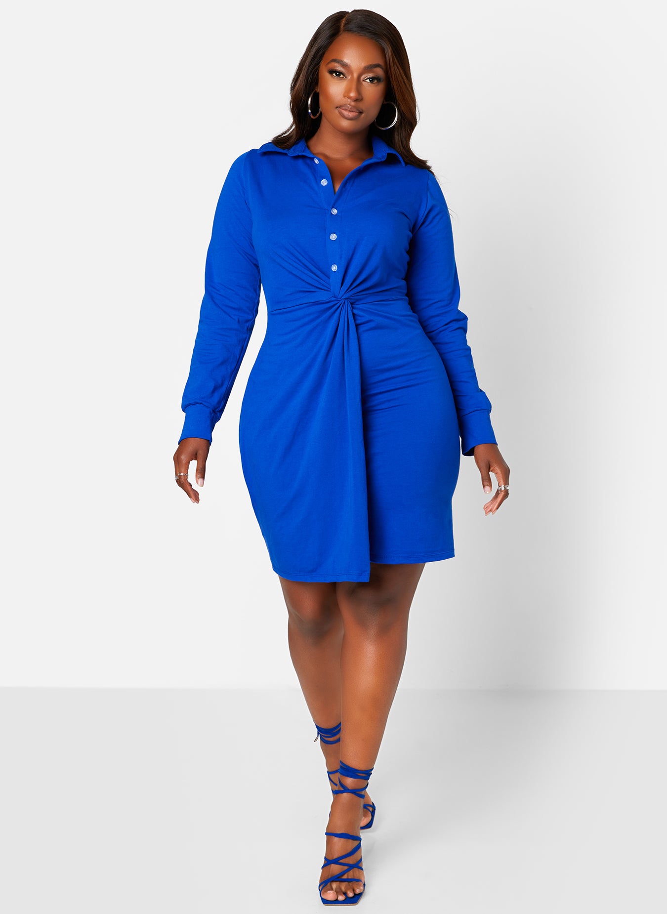 Mean Business Button Up Twist Front Mini A Line Dress