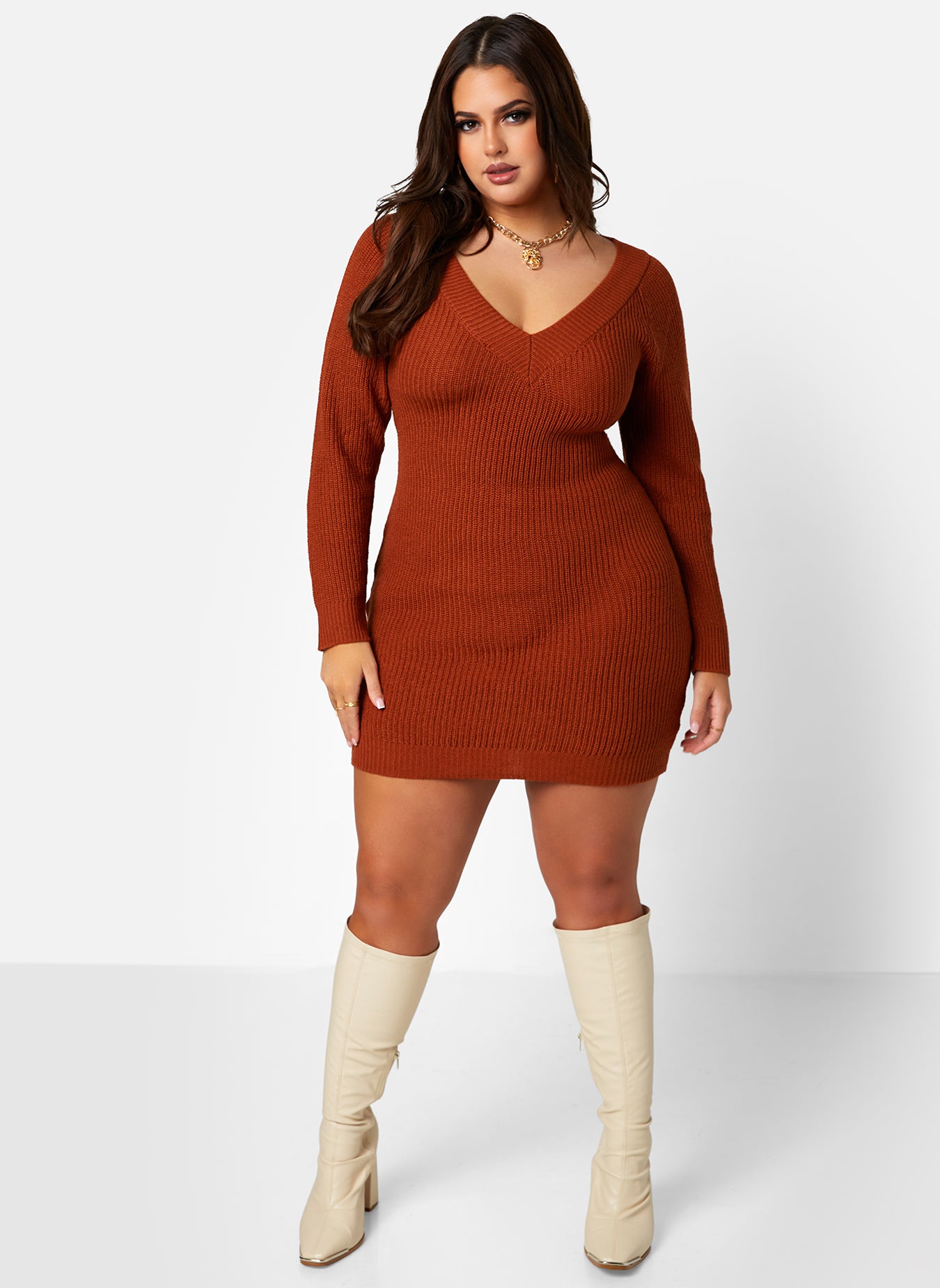 Brown Memories Sweater Mini Dress Plus Sizes