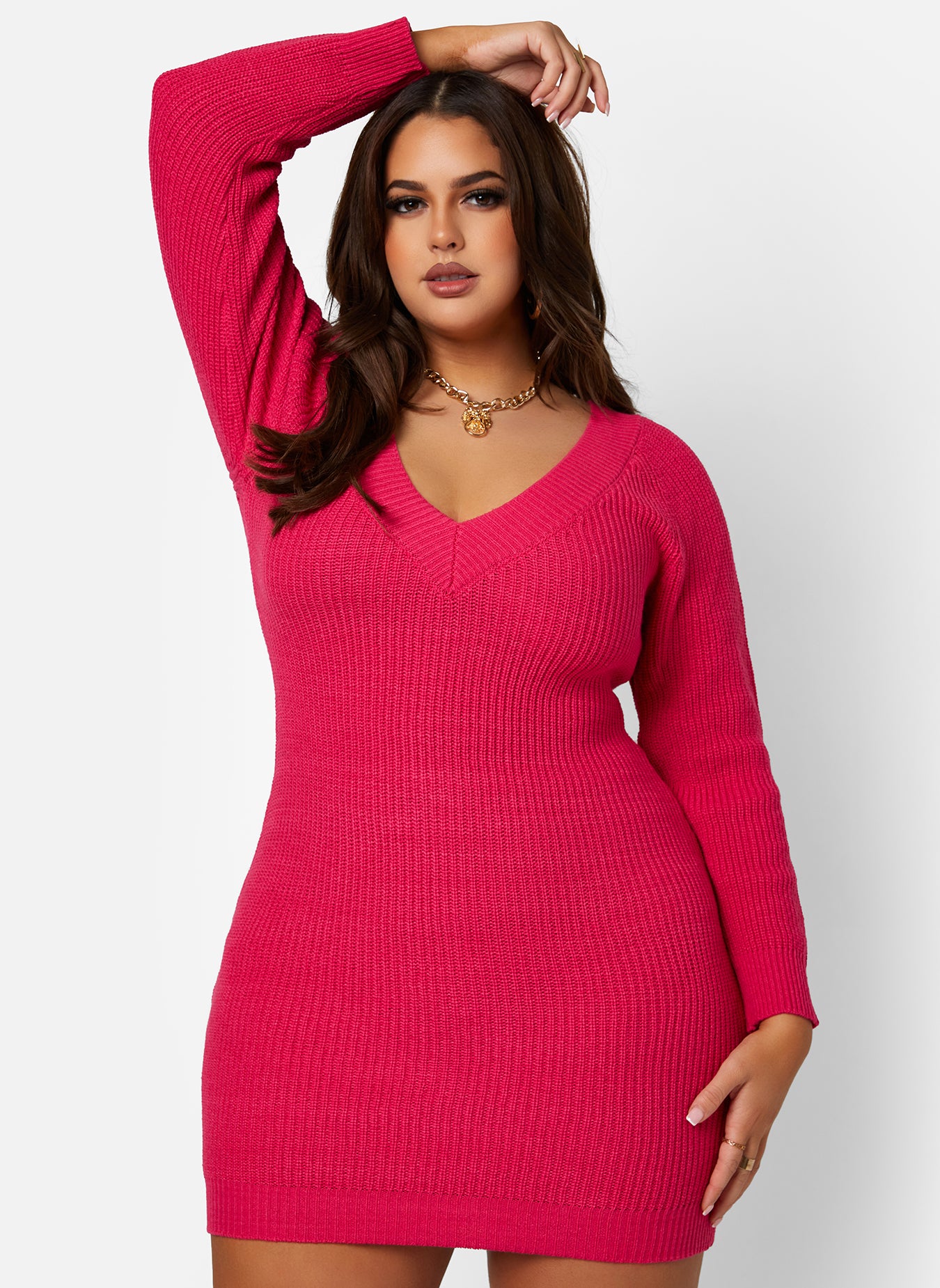 Fuchsia Memories Sweater Mini Dress Plus Sizes