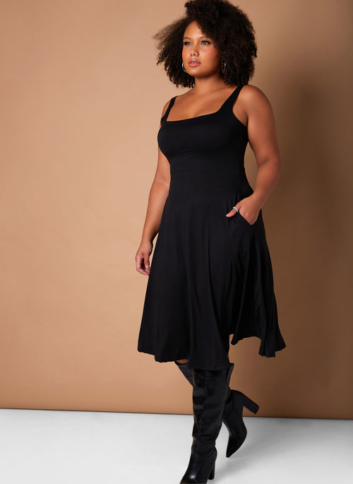 Black Missing Piece Tank Skater Midi Dress Plus Sizes