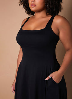 Black Missing Piece Tank Skater Midi Dress Plus Sizes