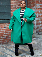 Model Behavior Wide Collar Belted Coat - Hunter Green