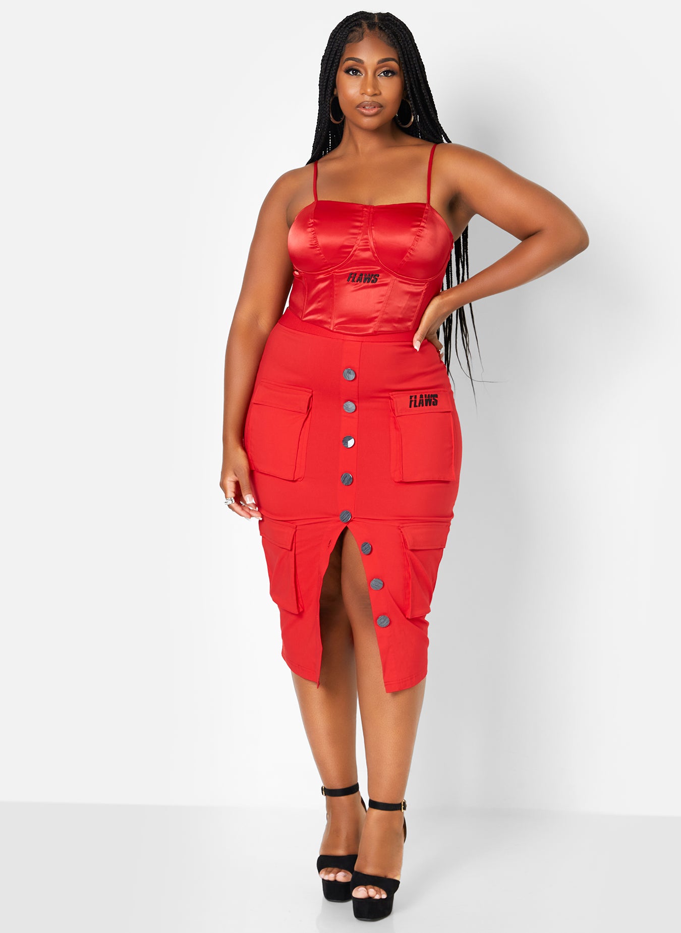 Flaws X REBDOLLS So Obsessed Satin Structured Corset Top - Red