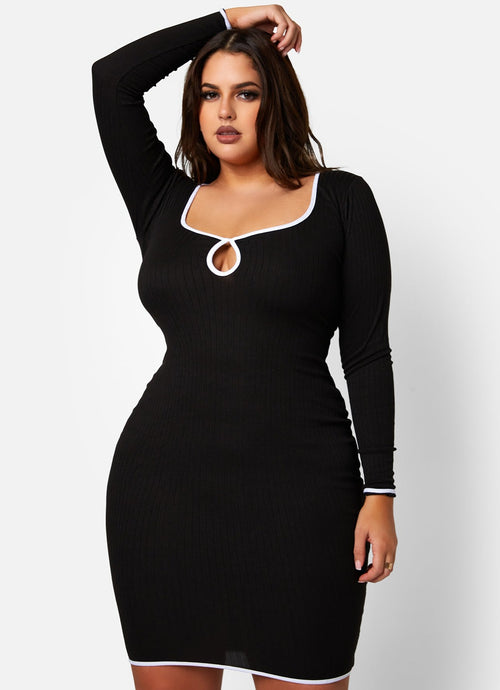 Only Lust Ribbed Keyhole Bodycon Mini Dress