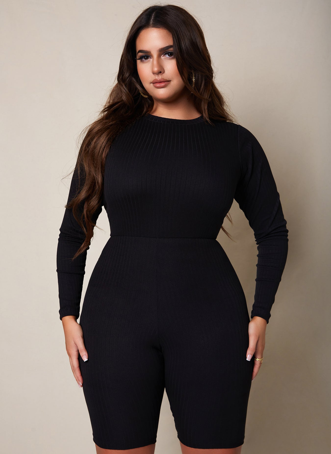 On The Move Ribbed Long Sleeve Romper