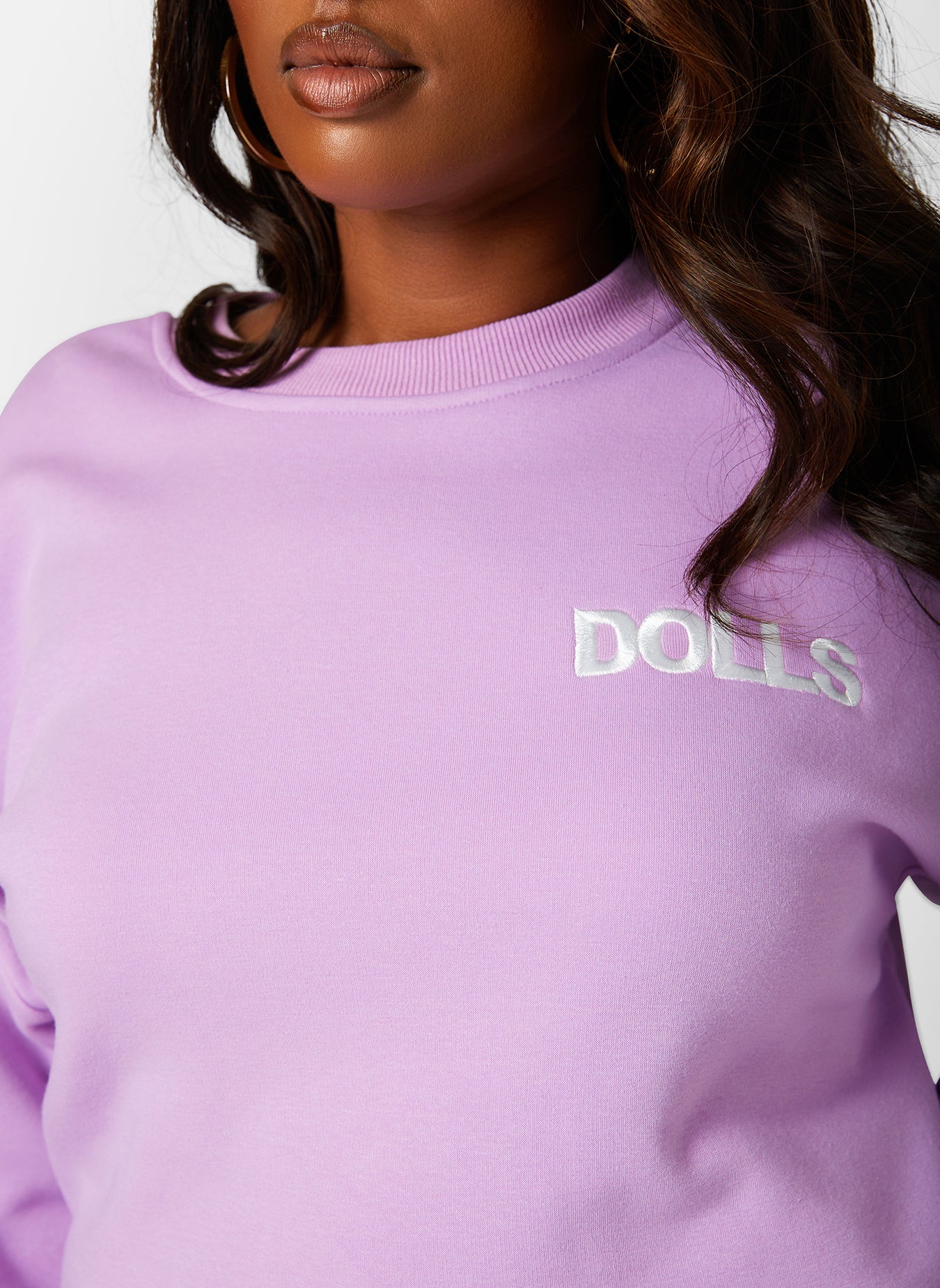Lilac On The Run Embroidered Crew Neck Sweatshirt Plus Sizes