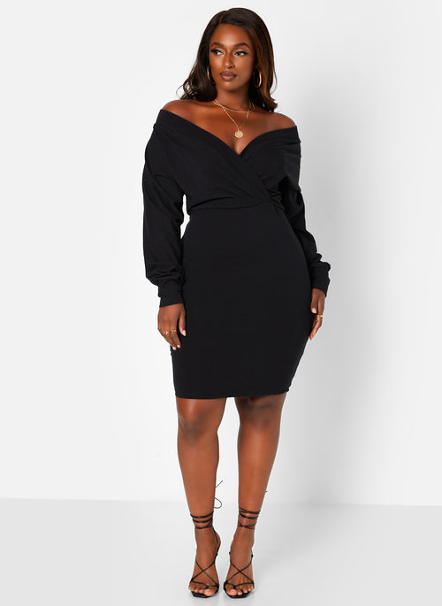 Black On Your Mind Off The Shoulder Mini Bodycon Dress Plus Sizes