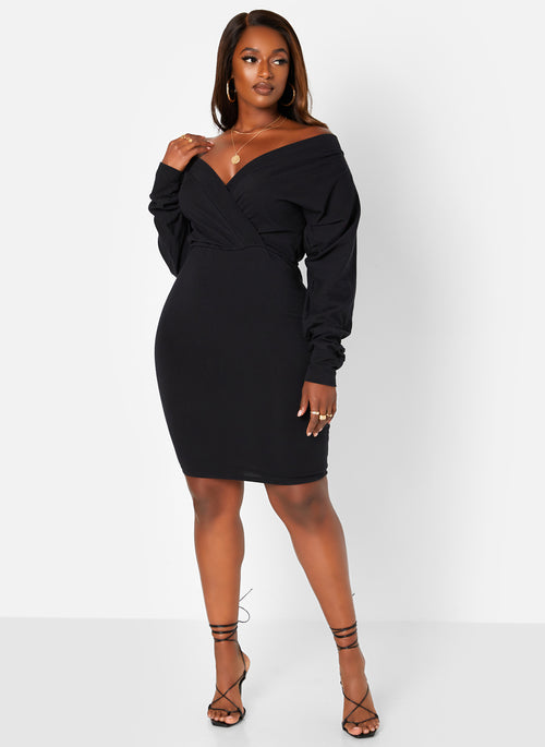 Black On Your Mind Off The Shoulder Mini Bodycon Dress Plus Sizes